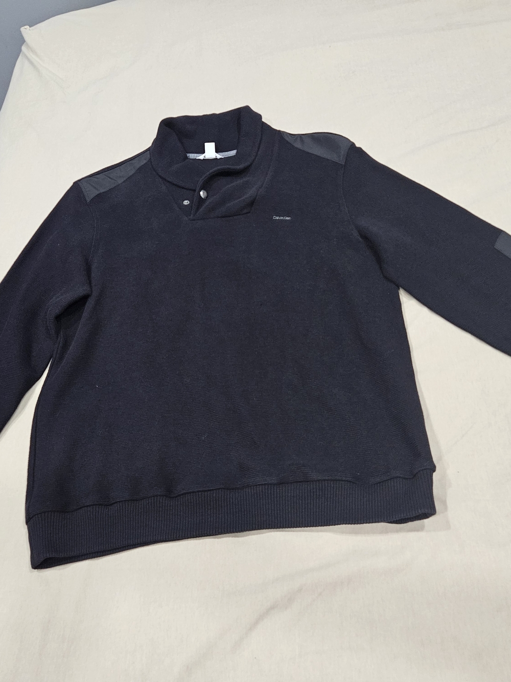 Calvin Klein Navy Textured Knit Sweater with Shawl Neck
